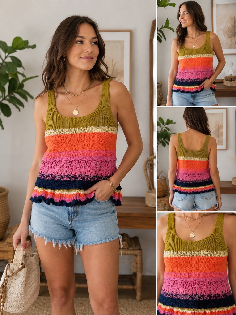 Entro Colorful Sweater Tank Top Women’s Multicolor Knit Sleeveless Pullover